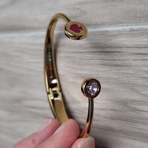 Kate Spade New York Gold Open Cuff Bracelet Pink & Clear Stone Hinged Bangle